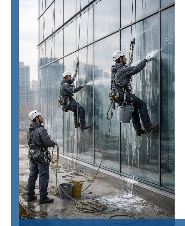 Промышленная мойка панорамных окон на высоте в Борисоглебске