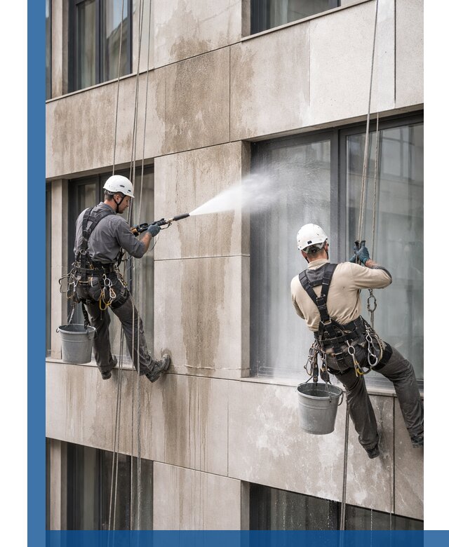 Послестроительная мойка фасада промышленным альпинизмом в Борисоглебске