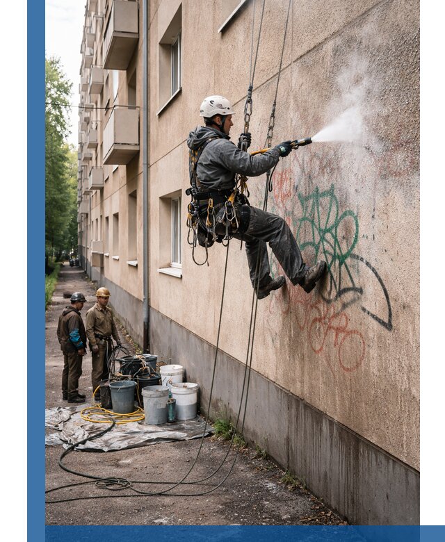 Удаление граффити с фасада в Борисоглебске без следов и повреждений