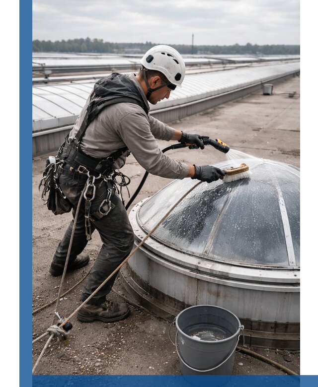 Мойка зенитных фонарей на кровле для промышленных объектов в Борисоглебске