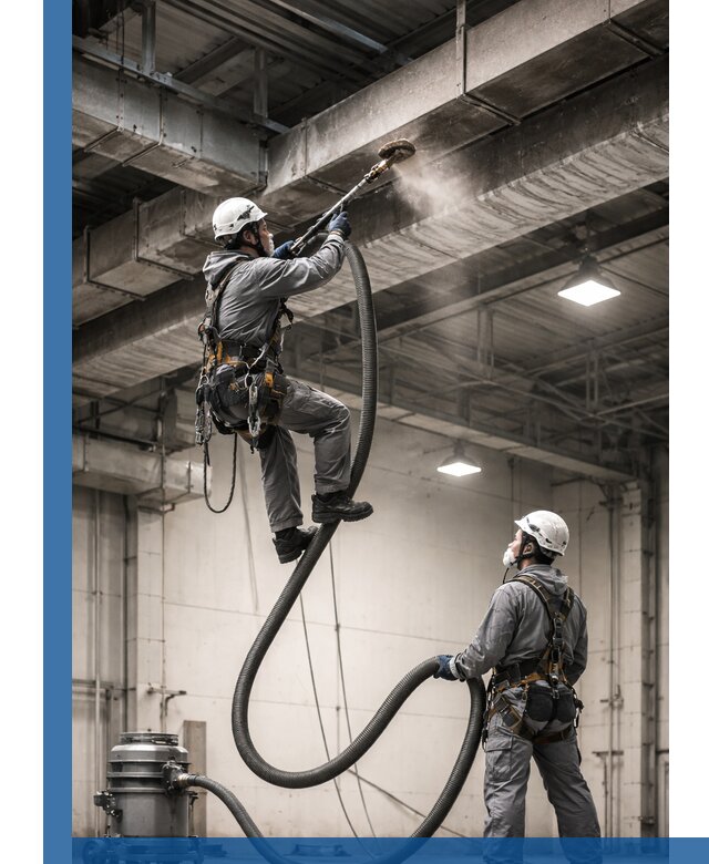 Обеспыливание потолочных конструкций в Борисоглебске промышленным альпинизмом