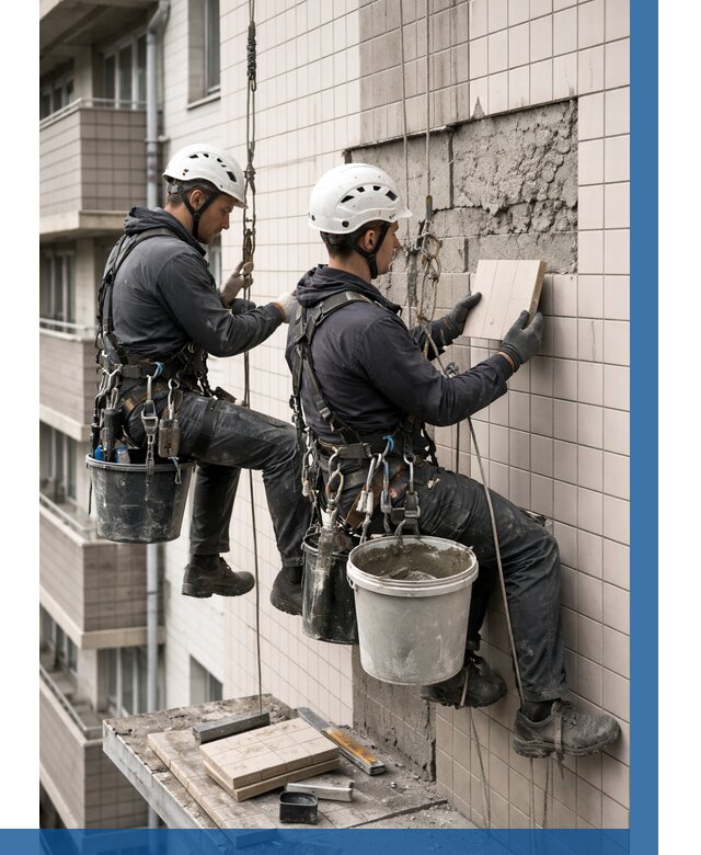 Ремонт облицовки фасада плиткой в Борисоглебске от 1873 р. | ВЫСОТНИК-Брс