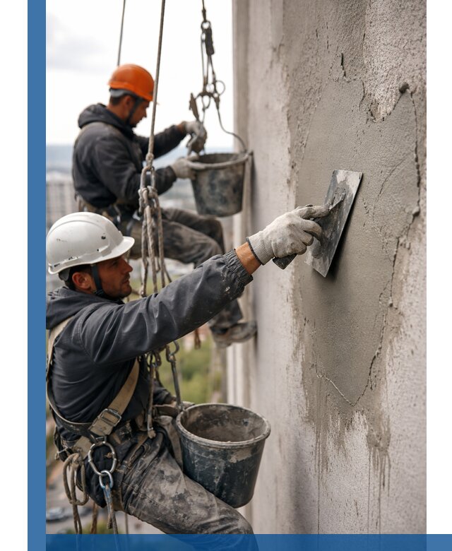 Штукатурка фасада на высоте в Борисоглебске профессиональные работы