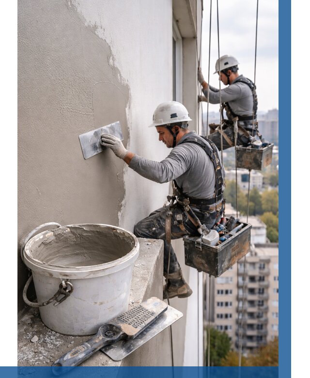 Шпаклевка фасада на высоте в Борисоглебске от 728 р. | ВЫСОТНИК-Брс