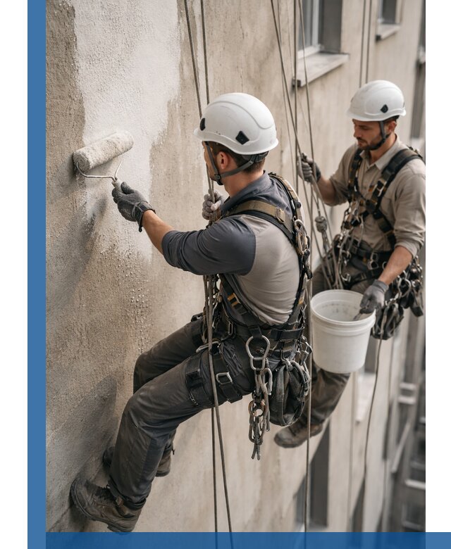 Грунтовка фасада на высоте в Борисоглебске промышленными альпинистами