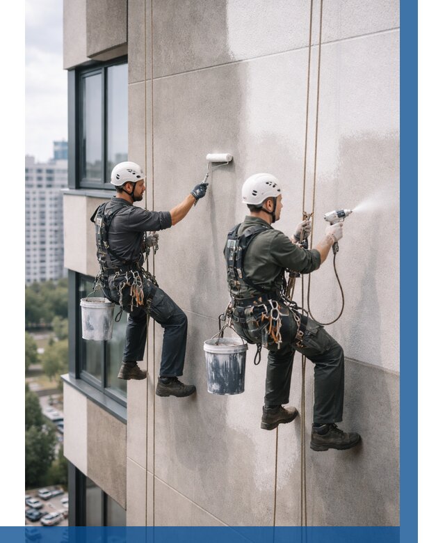 Покраска фасада альпинистами в Борисоглебске от 312 р. | ВЫСОТНИК-Брс