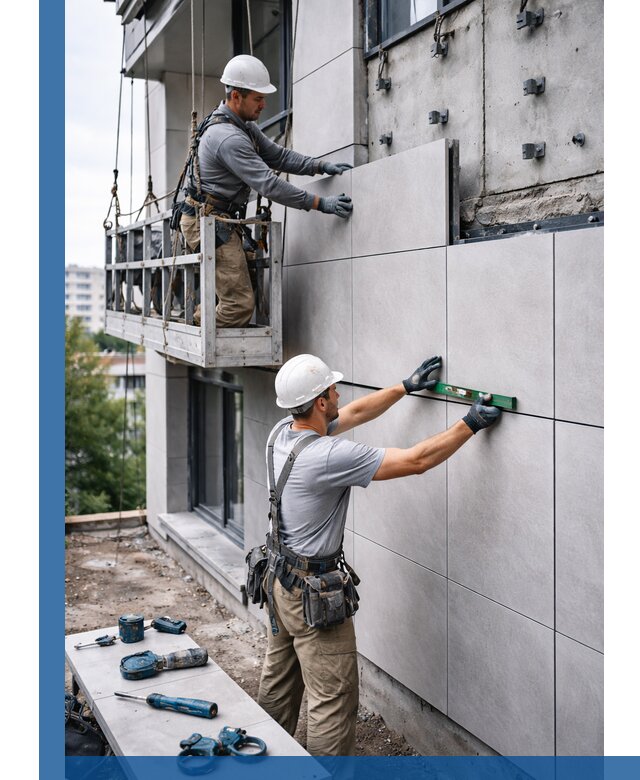 Монтаж керамогранита на фасад в Борисоглебске под ключ с гарантией качества