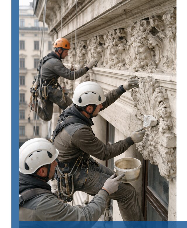 Реставрация фасадной лепнины с высотными работами в Борисоглебске