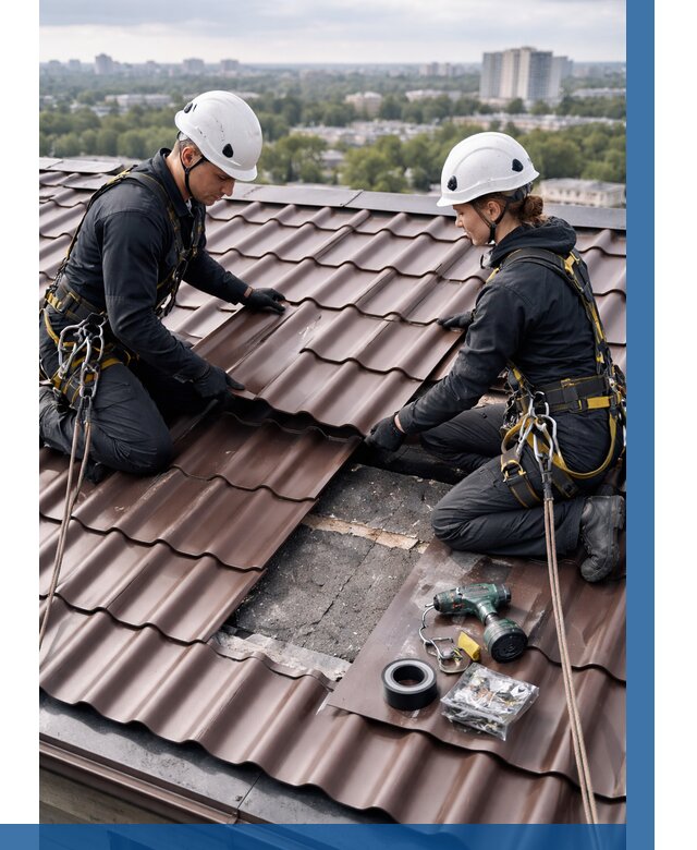 Ремонт металлочерепицы на крыше в Борисоглебске от 936 р. | ВЫСОТНИК-Брс