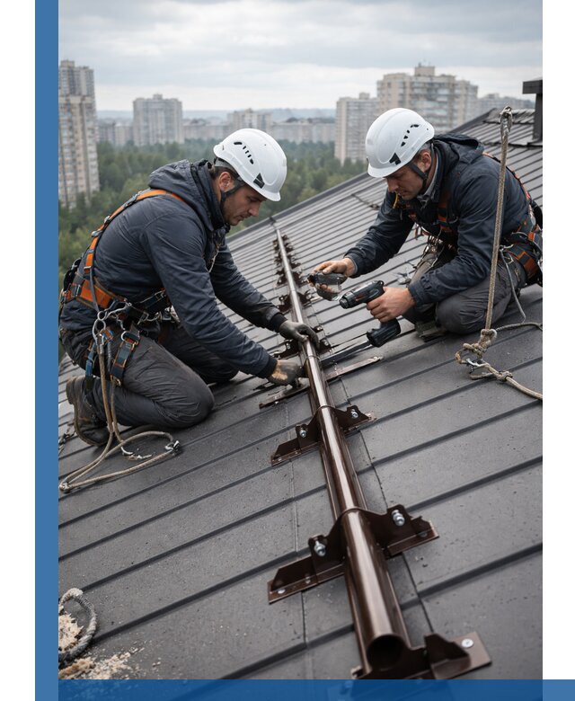 Монтаж снегозадержателей на кровле зданий в Борисоглебске под ключ