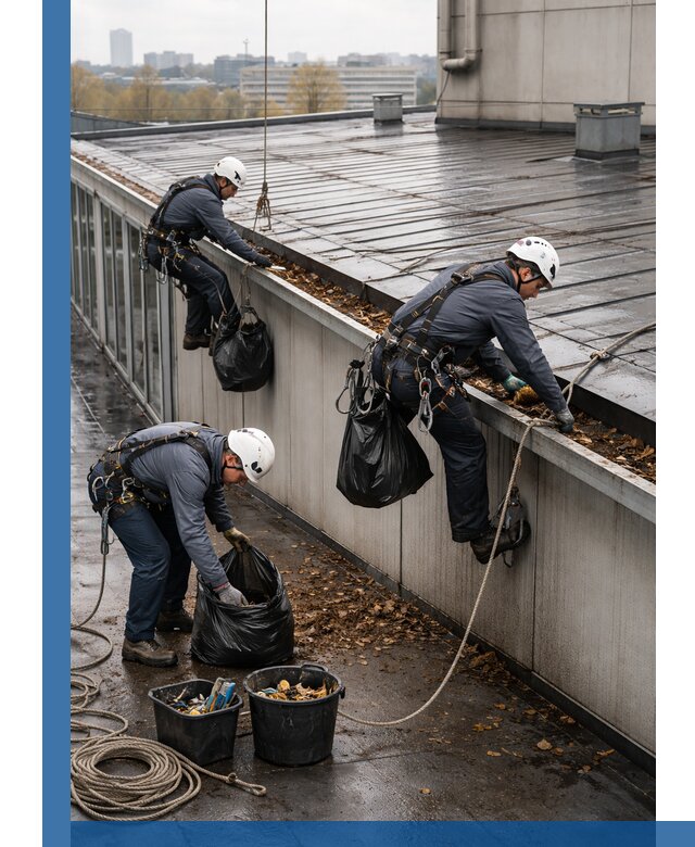 Очистка кровли по периметру в Борисоглебске силами промышленных альпинистов
