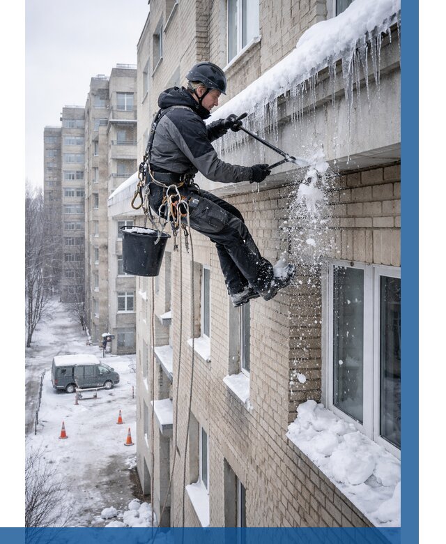 Удаление наледи с карнизов в Борисоглебске от 364 р. | ВЫСОТНИК-Брс