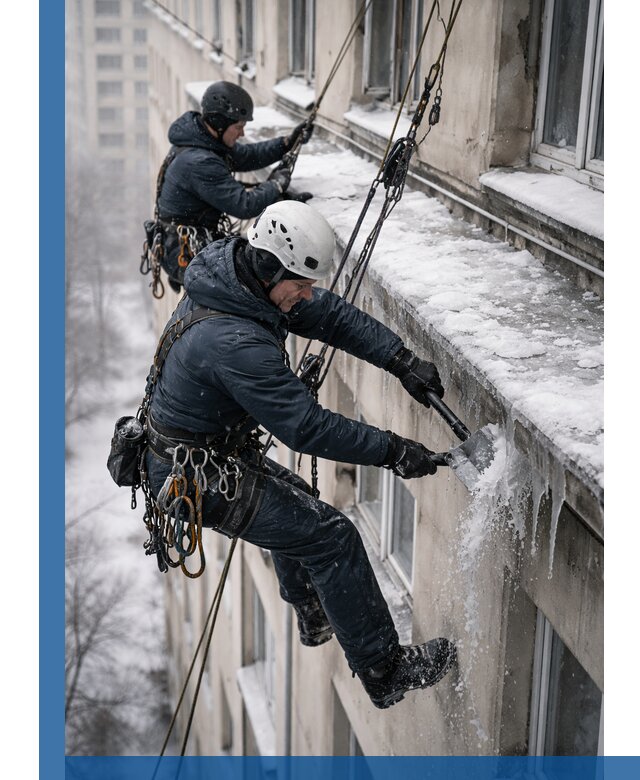 Удаление наледи и сосулек с карнизов в Борисоглебске профессионально