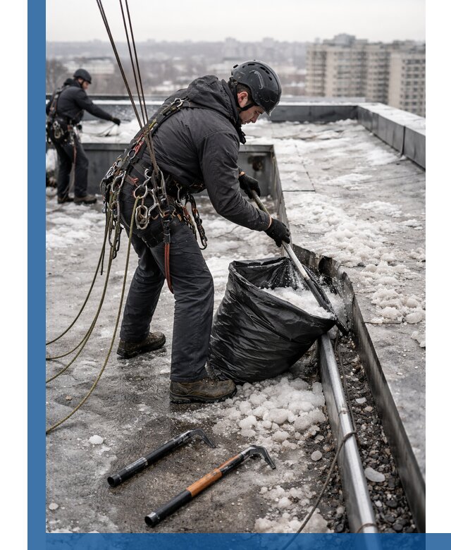 Аварийная очистка кровли в Борисоглебске от промальпинистов