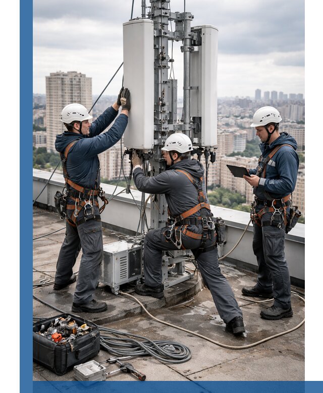 Монтаж антенн связи на крыше в Борисоглебске с вводом в эксплуатацию