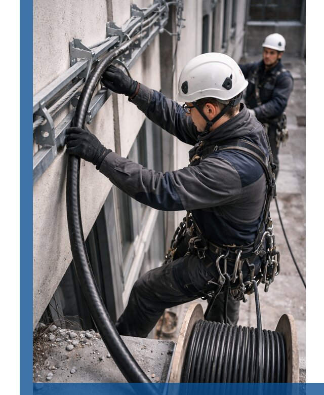 Протяжка кабеля питания на высоте в Борисоглебске с гарантией безопасности и качества