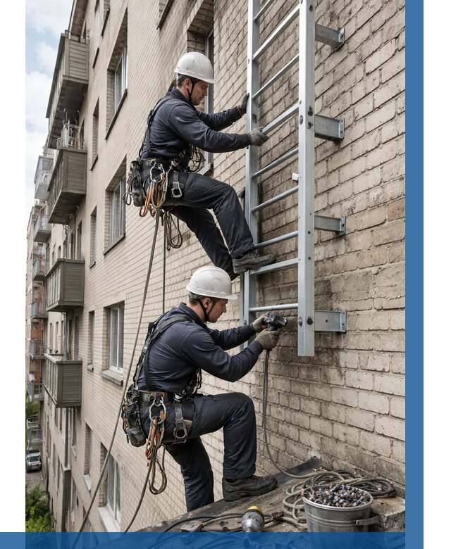 Монтаж пожарной лестницы в Борисоглебске от 26010 р заказать у ВЫСОТНИК-Брс