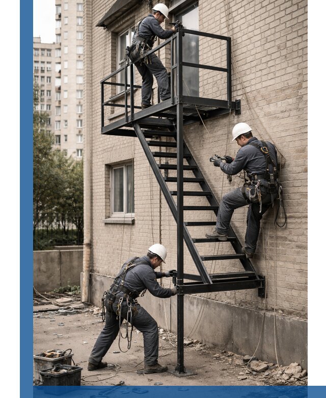 Монтаж пожарной лестницы в Борисоглебске, установка и крепление