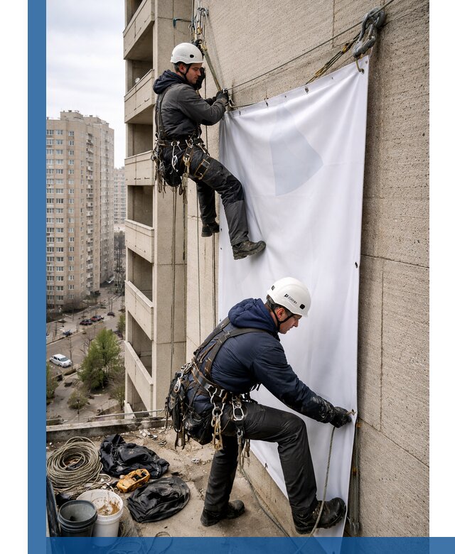 Профессиональный монтаж баннеров на фасаде в Борисоглебске