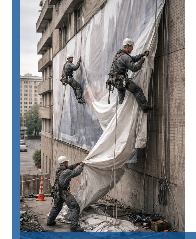 Демонтаж баннеров с фасада в Борисоглебске оперативно и безопасно