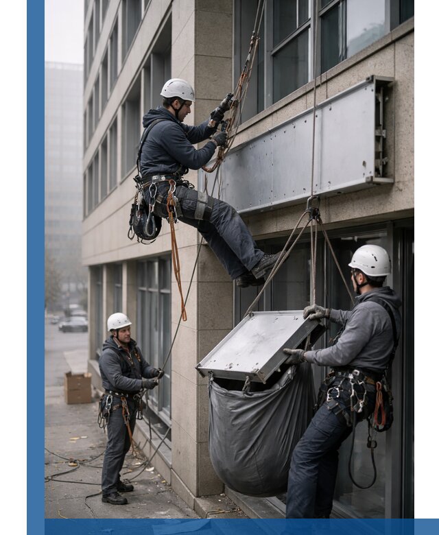 Демонтаж рекламной вывески с высотными работами в Борисоглебске