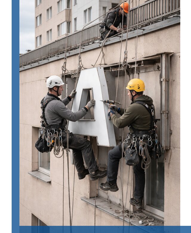 Ремонт и восстановление наружных вывесок на высоте в Борисоглебске