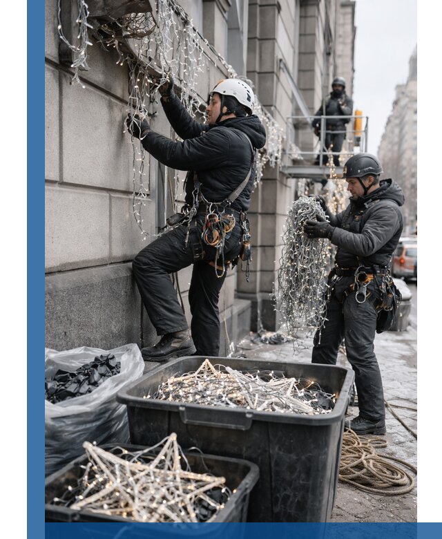 Демонтаж новогоднего оформления и гирлянд в Борисоглебске