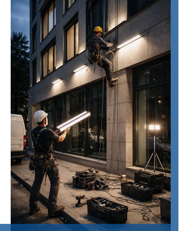 Монтаж архитектурной подсветки здания в Борисоглебске от 2601 р.|ВЫСОТНИК-Брс