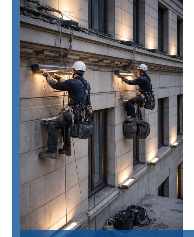 Монтаж архитектурной подсветки фасадов зданий в Борисоглебске