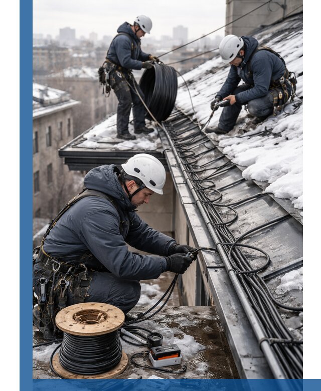 Монтаж греющего кабеля на кровле в Борисоглебске под ключ