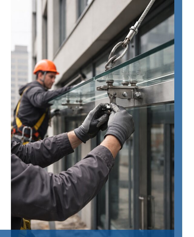 Монтаж стеклянных козырьков в Борисоглебске от 8843 р. | ВЫСОТНИК-Брс