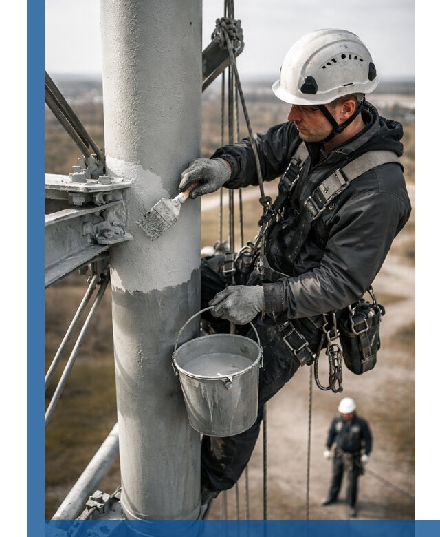 Покраска мачт связи в Борисоглебске промышленными альпинистами