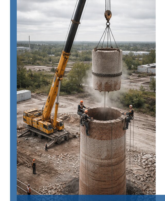 Демонтаж дымовой трубы в Борисоглебске с гарантиями безопасности