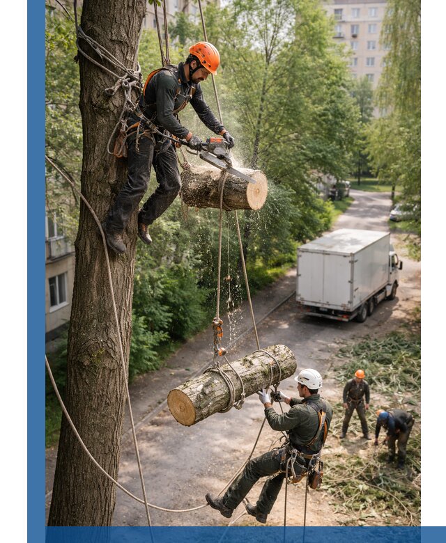 Спил деревьев альпинистами в Борисоглебске, безопасно и без повреждений